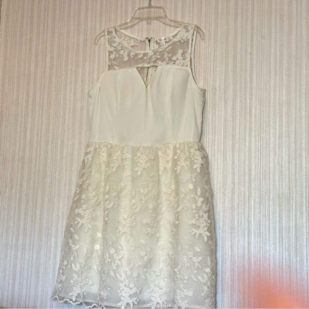 Women’s Soieblu Dress Cream Color Sheer With Embroidered Flowers Fully Lined L